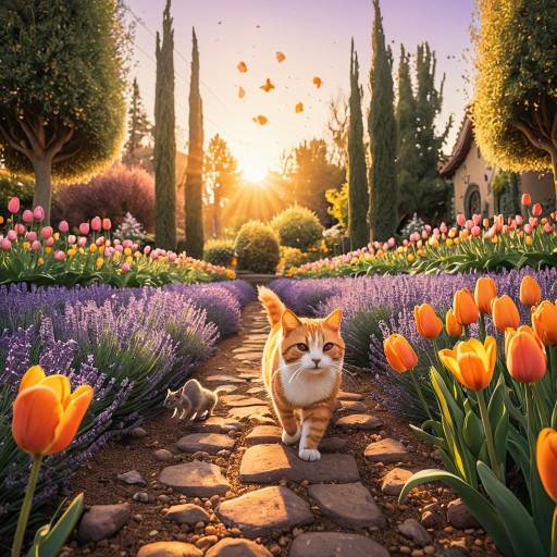 Whimsical Garden Adventure: Cat and Squirrel