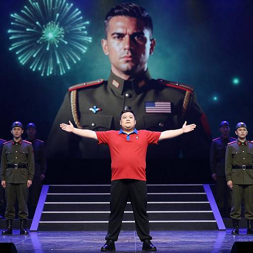 Dramatic Stage Scene with Fireworks