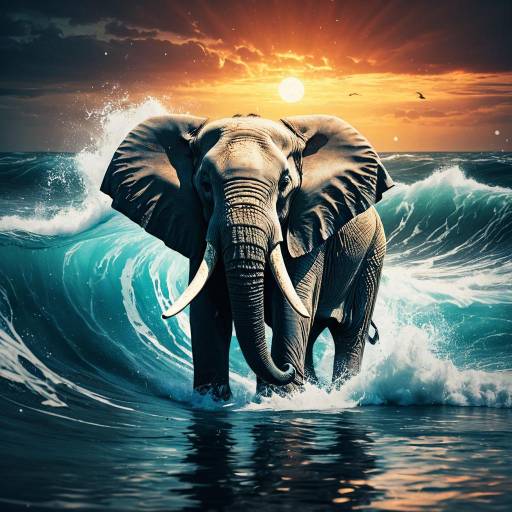 Surreal Elephant with Tidal Wave Ears at Sunset