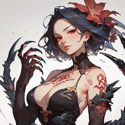 Elegant Girl in Black Dress with Claws