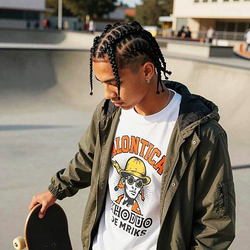 Young Skater with Micro Braids