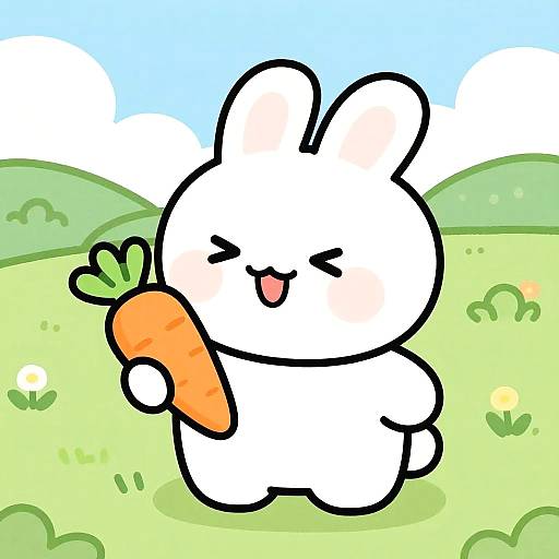 Cute Cartoon Rabbit Holding Carrot