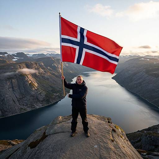 Proud Norwegian Patriot on Cliff