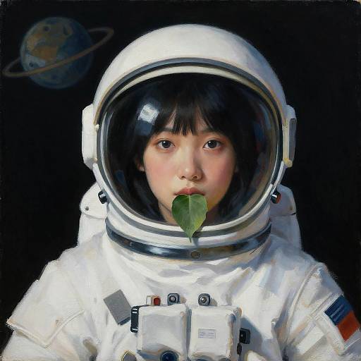 Portrait of Female Astronaut with Leaf