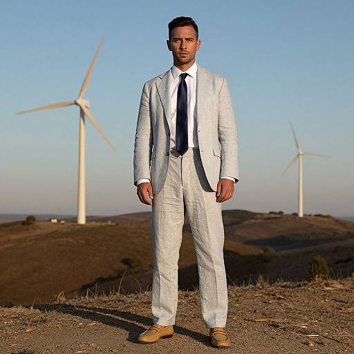 Confident Man in Linen Suit at Sunset