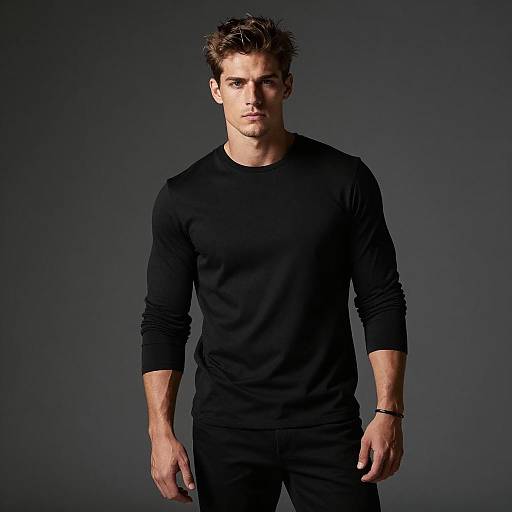 Young Man in Black Casual Outfit