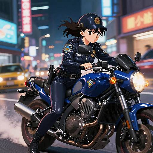 Anime Police Girl Motorcycle Chase
