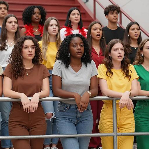 Diverse Women Group by Red Stairway