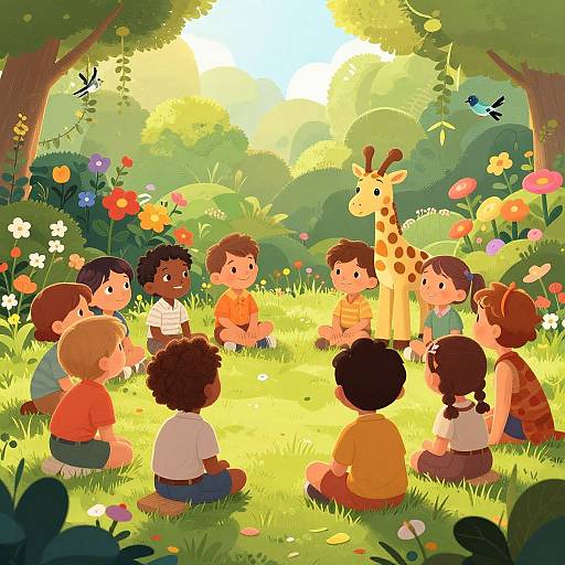 Girafales Teaching in Lush Garden