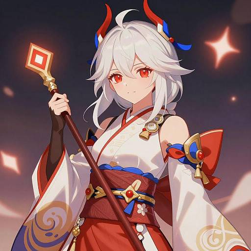 White-Haired Anime Woman in Kimono