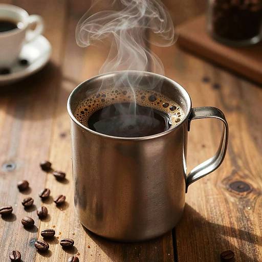 Rustikaler Kaffee in Metallkanne Nahaufnahme