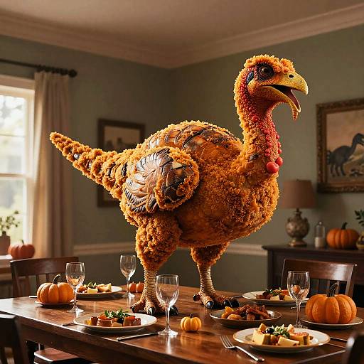 Giant Raptor Turkey at Thanksgiving Dinner
