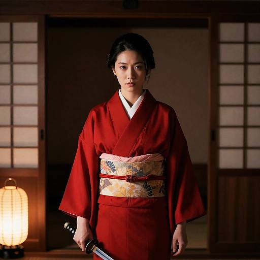 Serious Asian Woman in Traditional Kimono