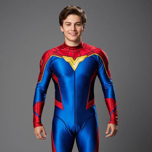 Young man in superhero bodysuit costume