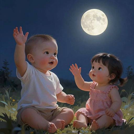 Dreamy Cute Babies Waving at Night