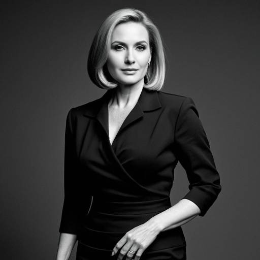 Elegant Blonde Woman in Black Blouse