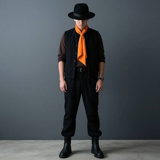 Man in Black Outfit with Orange Scarf