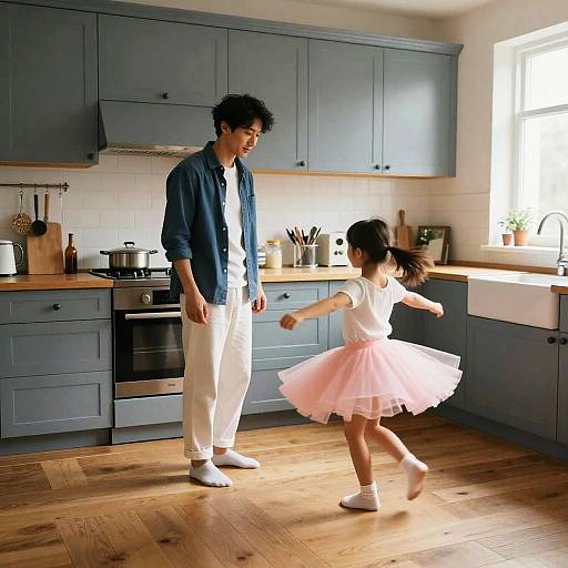 Warm Kitchen Dance: Father and Daughter