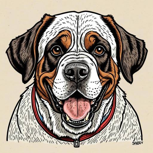 Illustrated Saint Bernard Dog Portrait