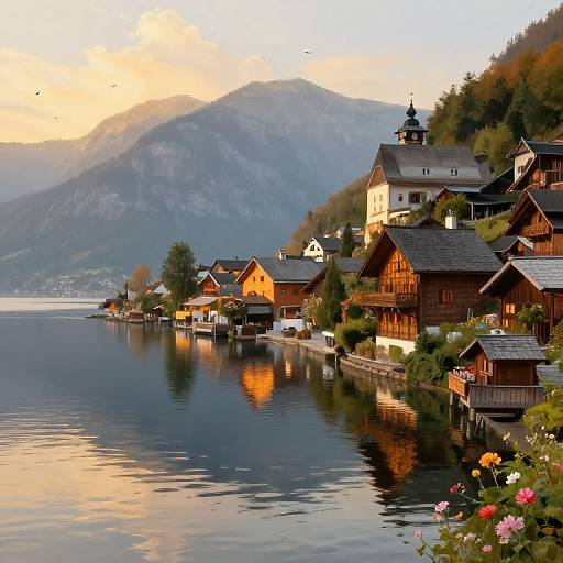 Serene Lakeside Village at Dawn