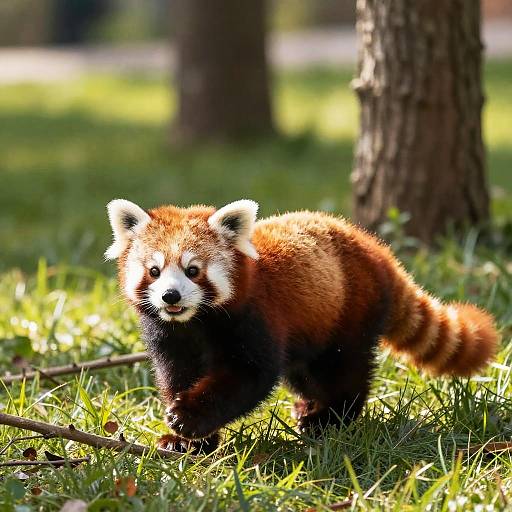 Sunlit Playful Red Panda Cub Portrait