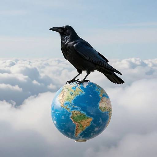 Majestic Crow on Floating Globe