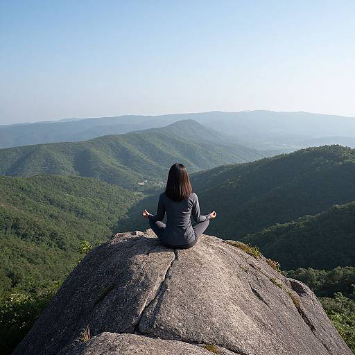 Serene Woman Meditating on Mountain Peak