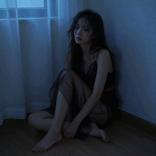 Midnight Tearful Girl in Nightgown