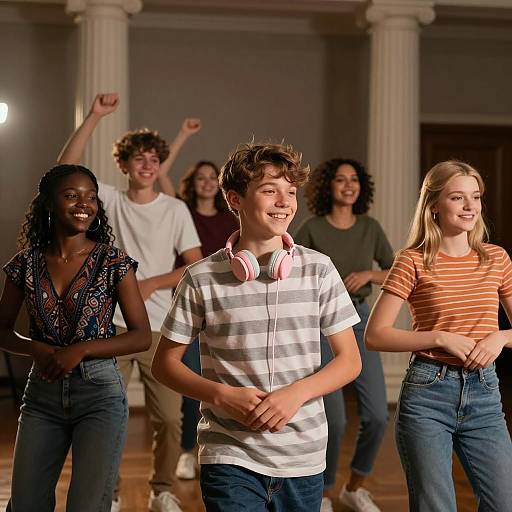 Group of Teens Dancing in Dimly Lit Room