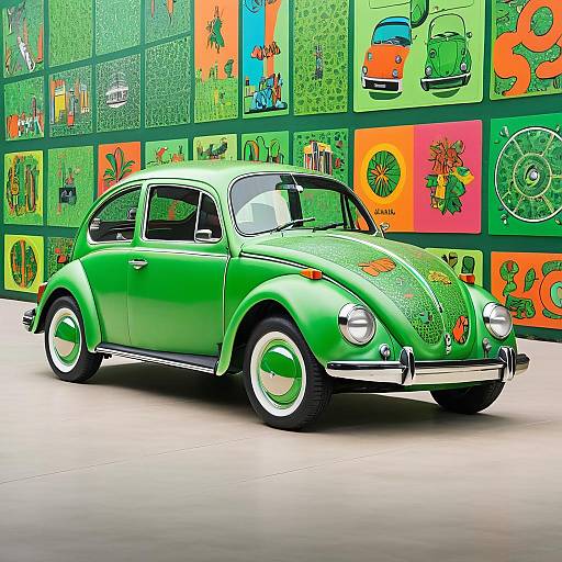 Vintage Green Volkswagen Beetle with Keith Haring Art