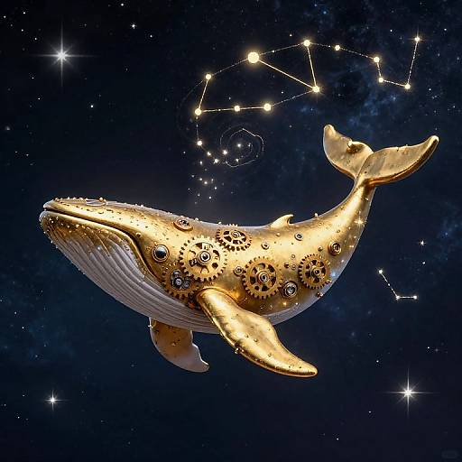 Golden Clockwork Whale in Stars