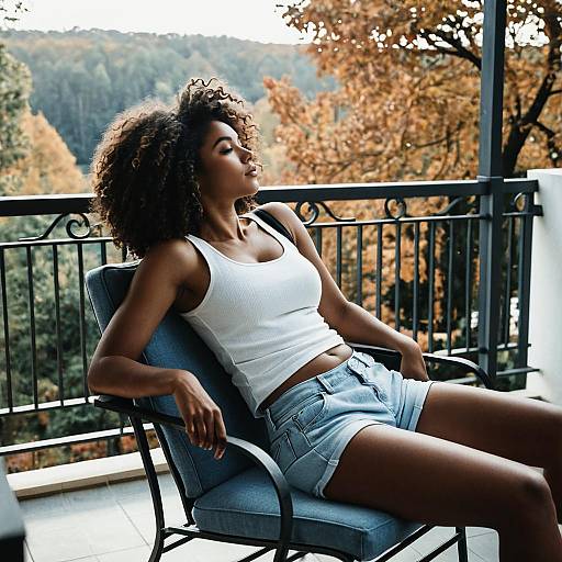 Relaxed Woman on Balcony in Autumn