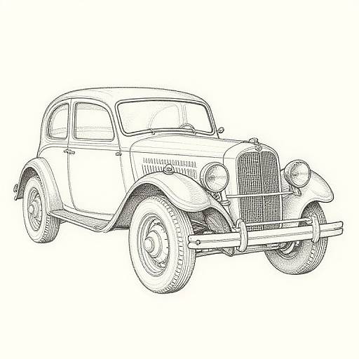 Vintage Car Outline Blueprint Drawing