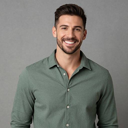 Confident Man in Casual Green Shirt