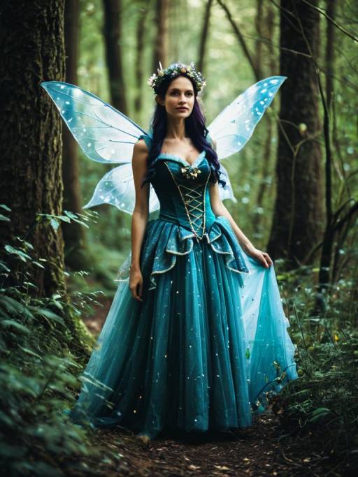Woman in Enchanted Fairy Costume in Forest