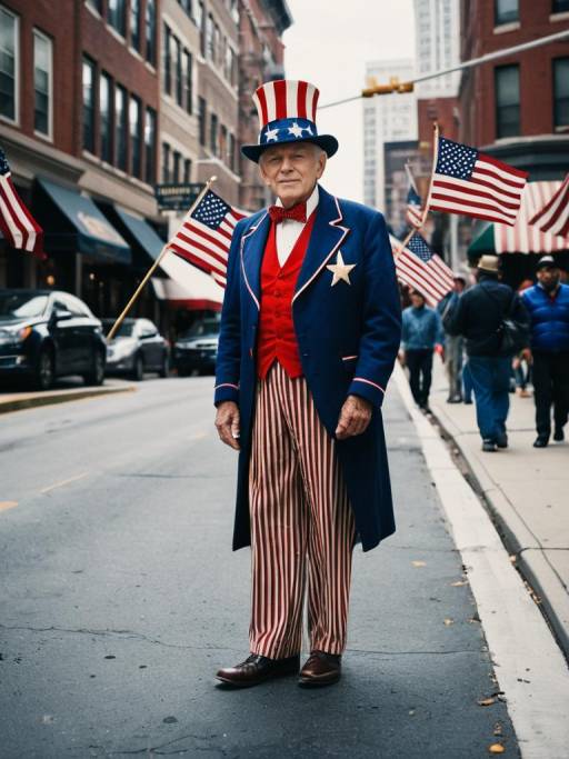 Vintage Patriotic Scene with Elderly Man