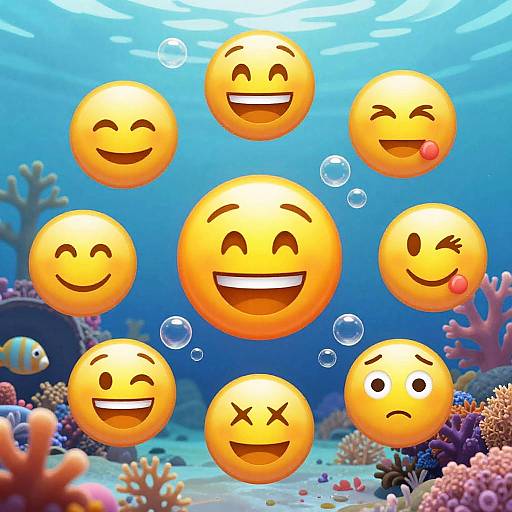Vibrant Fish Emoticon Reef Scene