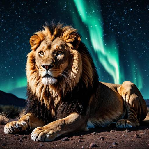 Liquid Lion Under Aurora Night Sky Liquid Lion Under Aurora Night Sky