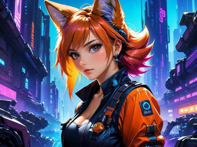 Vibrant Cyberpunk Coyote Fursona Portrait