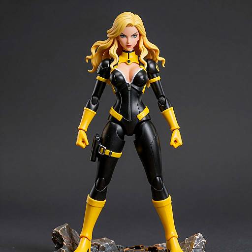 Blonde Female Action Figure in Black and Yellow Suit