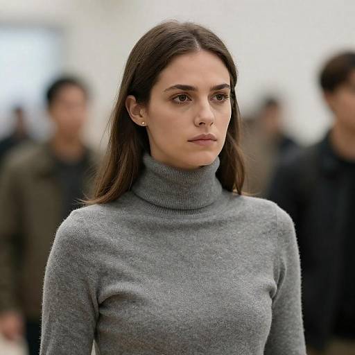 Serious Woman in Turtleneck Sweater