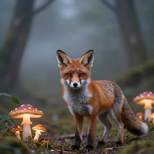 Jewel-Toned Red Fox in Spooky Forest