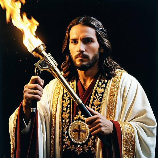 Jesus with Flamethrower and Golden Robes