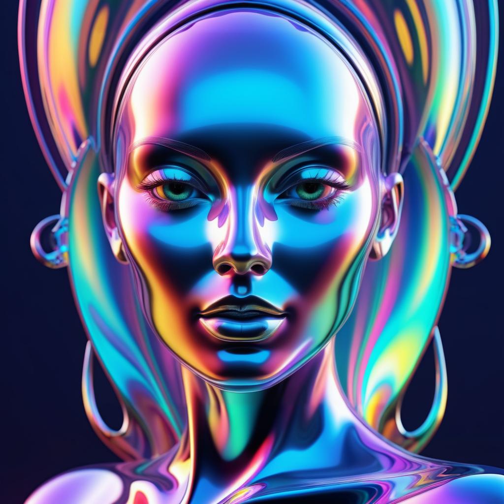 Futuristic Holographic Woman in Liquid Design