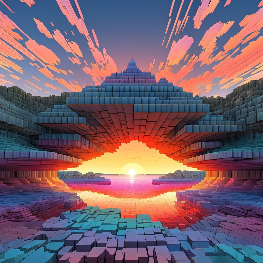 Isometric Crystal Grotto at Sunset