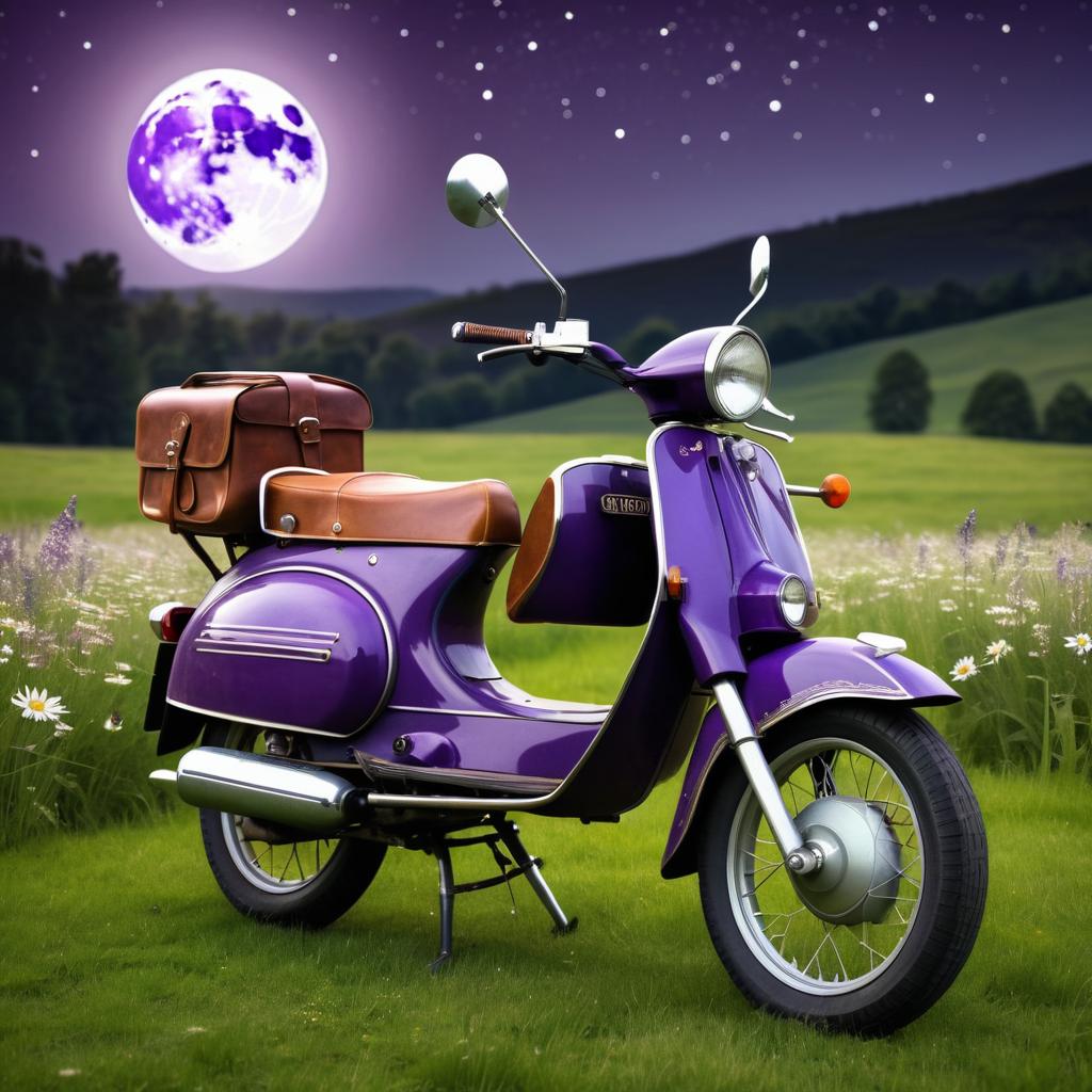 Vintage Moped in Moonlit Meadow