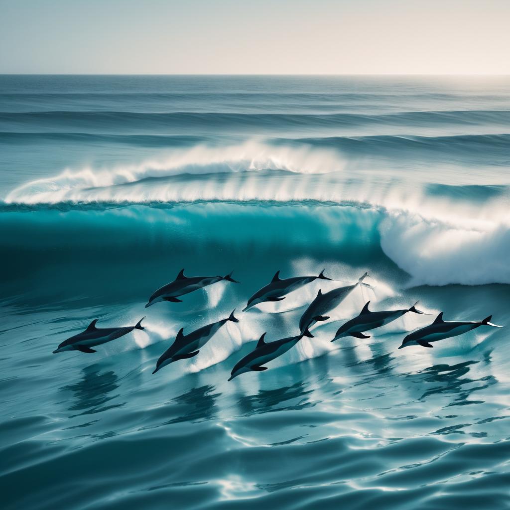 Dolphins and Surfer in Cinematic Harmony