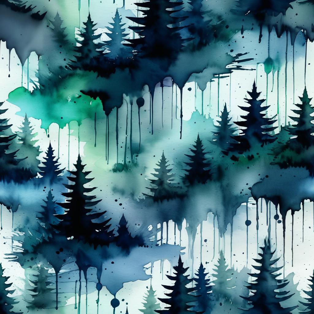 Serene Forest in Dark Watercolor Ink