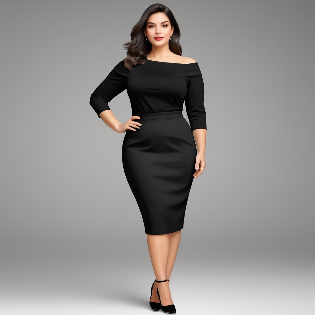 Elegant Woman in Black Pencil Skirt