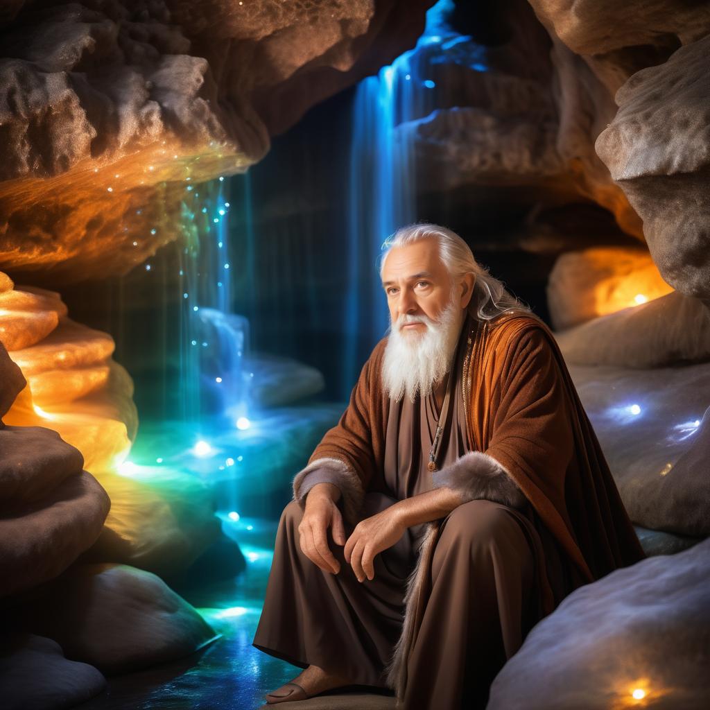 Wise Elder in a Mystical Cave